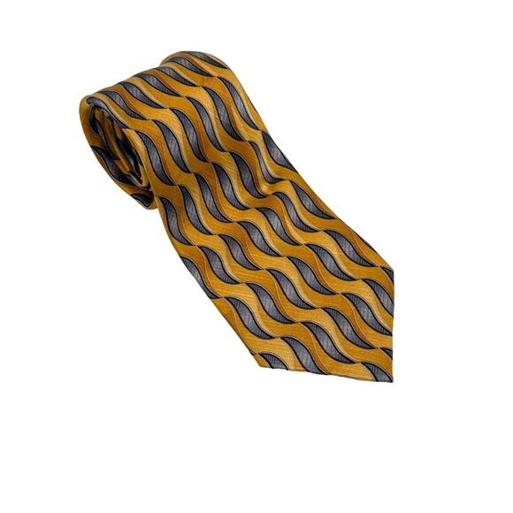 Meeting Street · One Size · 100% Silk Necktie · Swirl Print · Yellow Blue - Picture 1 of 7